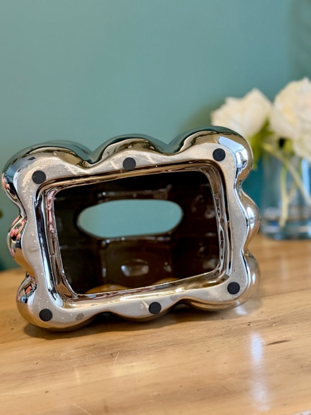 Chrome Bubble Tissue Box Cover Sculptural Silver Modern Decor - Picture 6 of 9